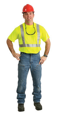 Radnor 4X Yellow Lightweight Moisture Wicking Polyester Class 2 T-Shirt With 2" 3M Scotchlite Reflective Tape Striping, Whisk-It Treatment And 1 Pocket