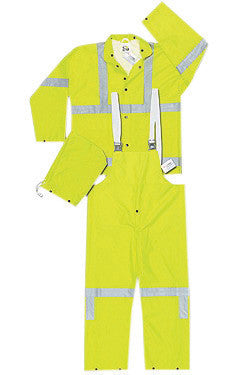 River City Garments Medium Fluorescent Lime Luminator .3800 mm PVC And Polyester 3 Piece Rain Suit With Silver Reflective Stripe-eSafety Supplies, Inc