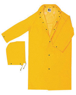 River City Garments Large 49" Yellow Classic Plus .3500 mm PVC And Polyester Rain Coat With Snap Storm Fly Front Closure And Detachable Drawstring Hood-eSafety Supplies, Inc