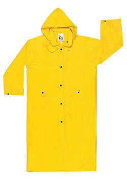 River City Garments Large 49" Yellow Wizard .2800 mm PVC And Nylon Flame Resistant Rain Coat With Snap Storm Fly Front Closure And Detachable Drawstring Hood