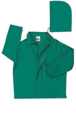 River City Garments Medium Green Dominator .4200 mm PVC And Polyester Flame Resistant Rain Jacket With Double Storm Flap Over Front Zipper Closure And Detachable Drawstring Hood-eSafety Supplies, Inc