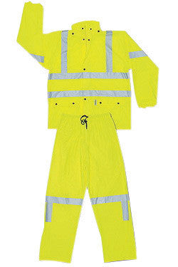 River City Garments Large Fluorescent Lime Luminator .4000 mm Polyester And Polyurethane Flame Resistant 2 Piece Rain Suit With 3M Reflective Stripe-eSafety Supplies, Inc