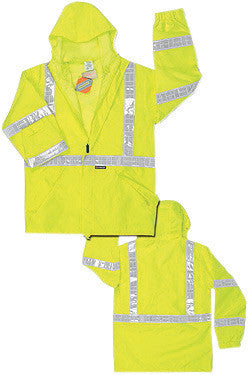 River City Garments X-Large Fluorescent Lime PRO Grade Polyester And Polyurethane Rain Jacket With Storm Flap Front Zipper Closure, Attached Drawstring Hood And White Reflective Stripe-eSafety Supplies, Inc