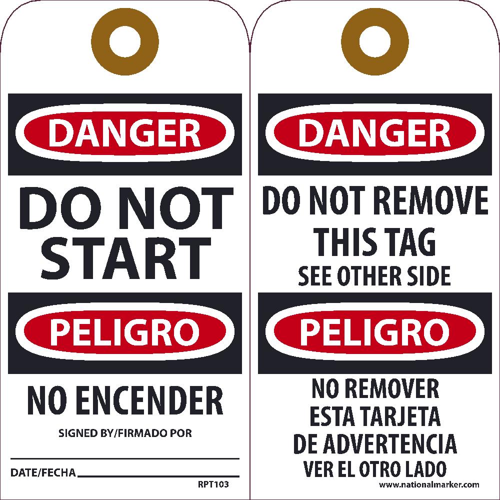 Danger Do Not Start Bilingual Tag - Pack of 25-eSafety Supplies, Inc
