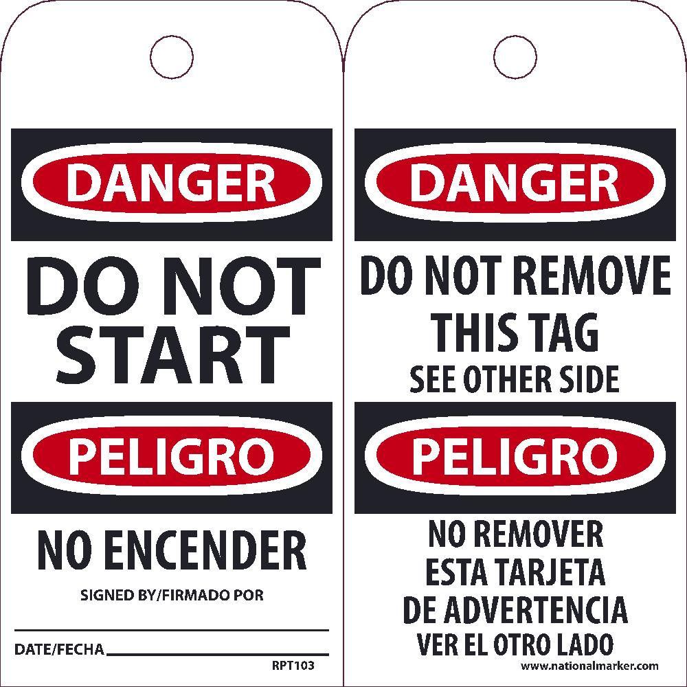 Danger Do Not Start Bilingual Tag - Pack of 25-eSafety Supplies, Inc