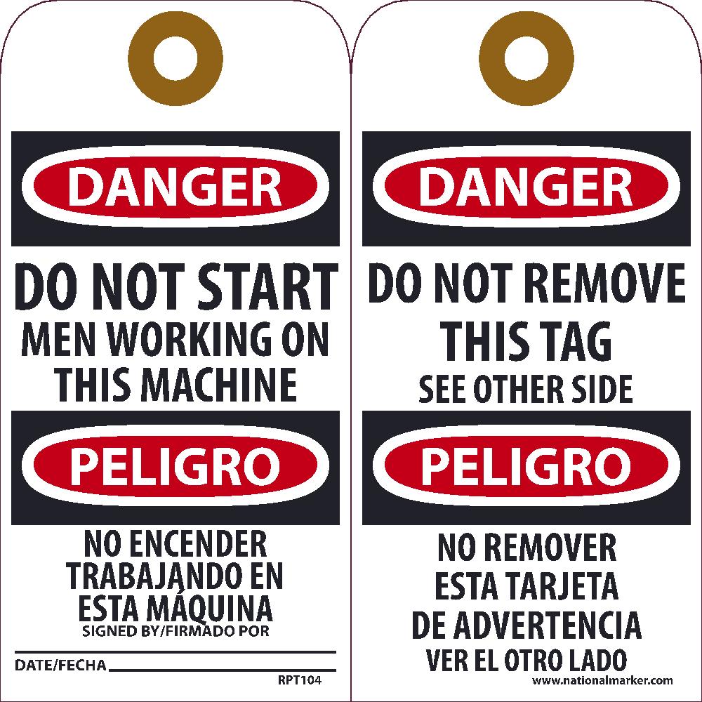 Danger Do Not Start Men Working Bilingual Tag - Pack of 25-eSafety Supplies, Inc