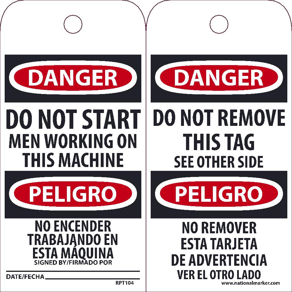 Danger Do Not Start Men Working Bilingual Tag - Pack of 25-eSafety Supplies, Inc
