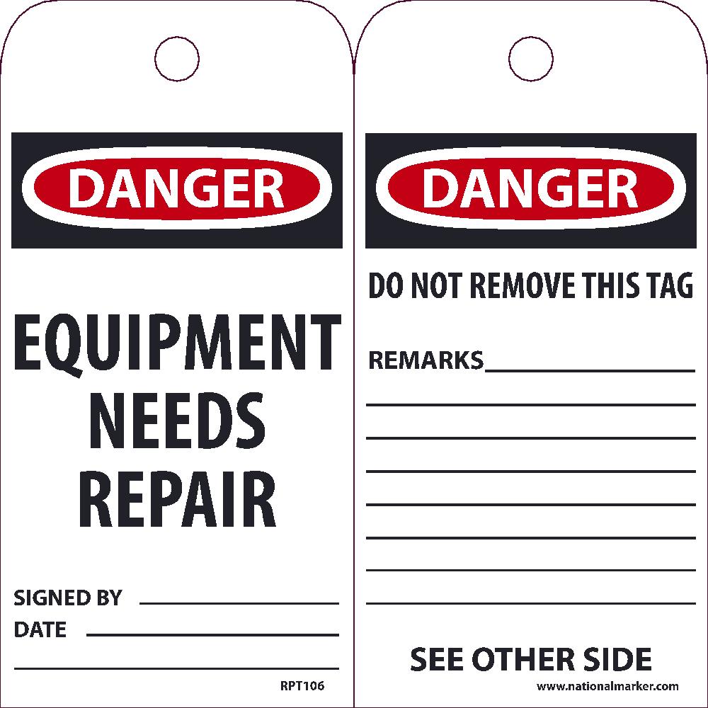 Danger Equipment Needs Repair Tag - Pack of 25-eSafety Supplies, Inc