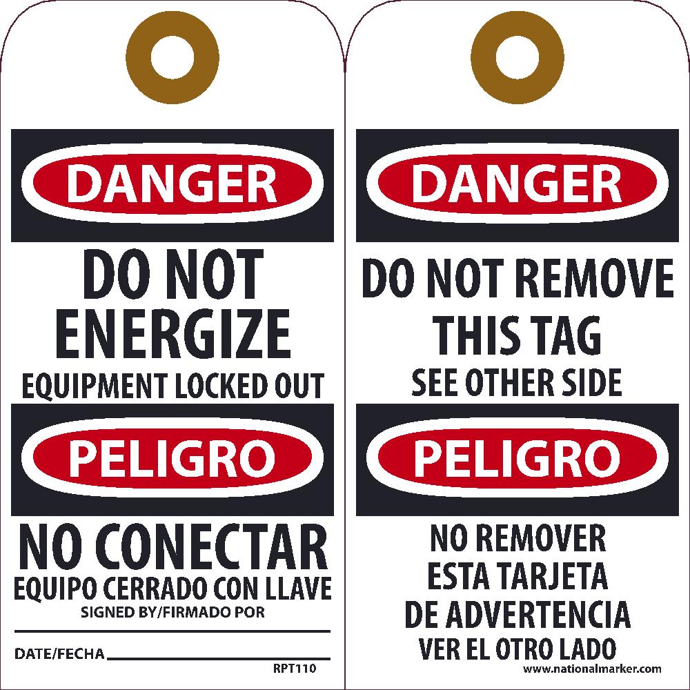Danger Do Not Energize Equipment Locked Out Tag - Pack of 25-eSafety Supplies, Inc