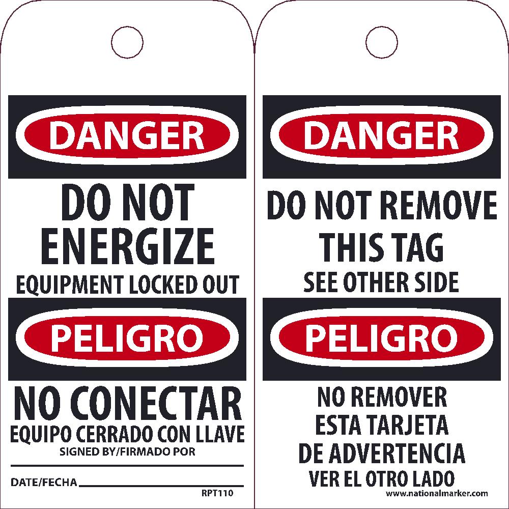 Danger Do Not Energize Equipment Locked Out Tag - Pack of 25-eSafety Supplies, Inc