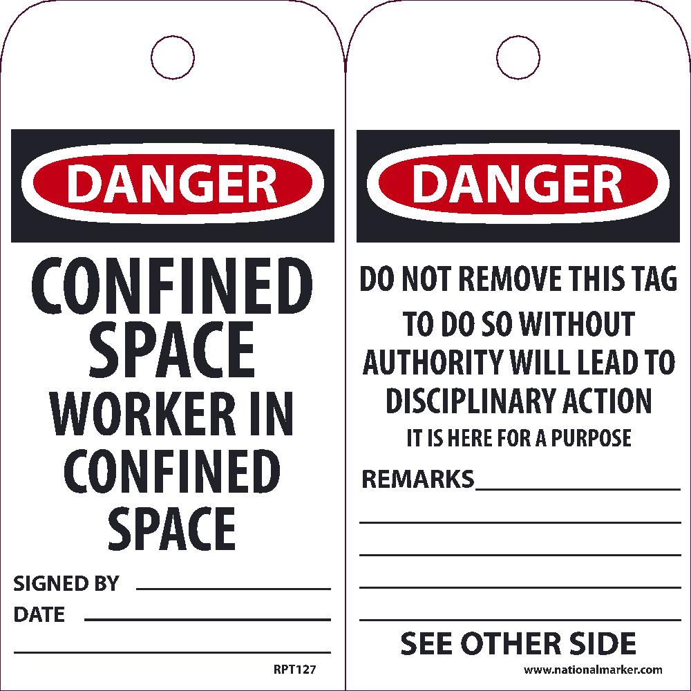 Danger Confined Space Worker In Confined Space Tag - Pack of 25-eSafety Supplies, Inc