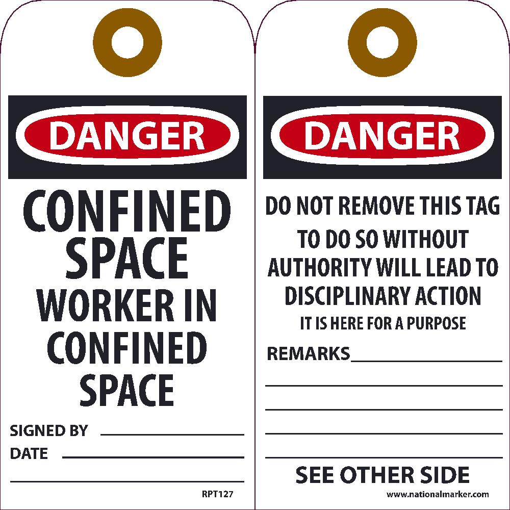 Danger Confined Space Worker In Confined Space Tag - Pack of 25-eSafety Supplies, Inc