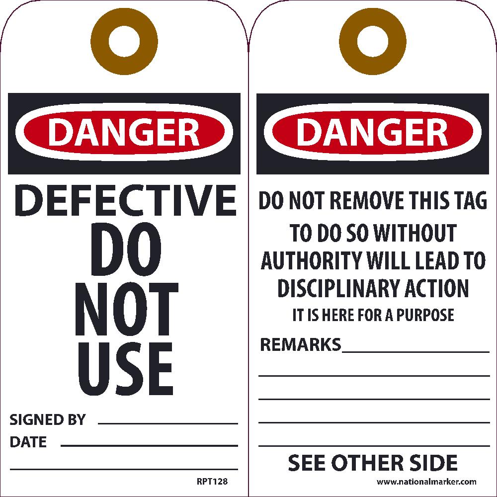 Danger Defective Do Not Use Signed By & Date Tag - Pack of 25-eSafety Supplies, Inc