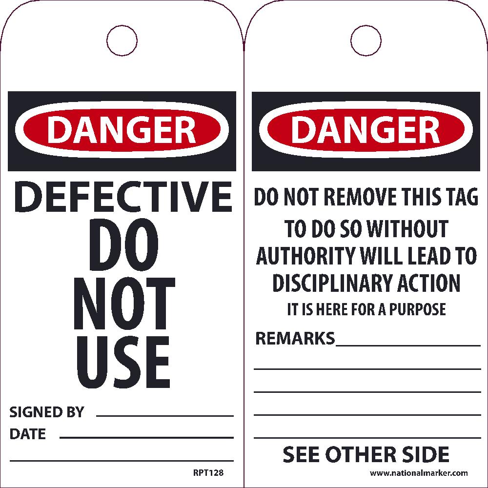 Danger Defective Do Not Use Signed By & Date Tag - Pack of 25-eSafety Supplies, Inc