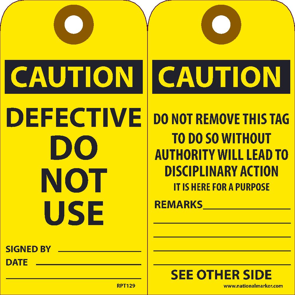 Caution Defective Do Not Use Tag - Pack of 25-eSafety Supplies, Inc