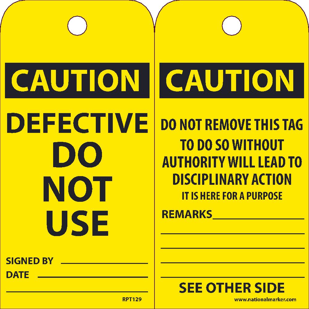 Caution Defective Do Not Use Tag - Pack of 25-eSafety Supplies, Inc