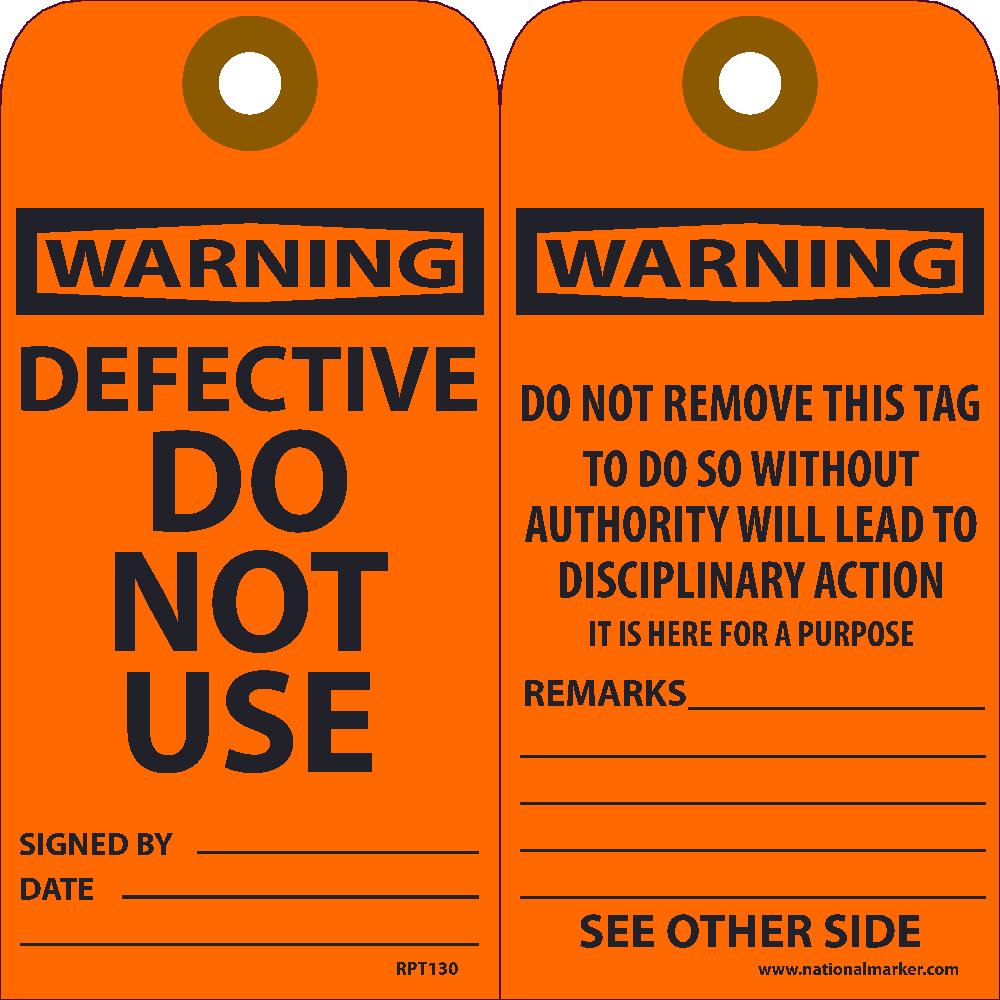 Warning Defective Do Not Use Tag - Pack of 25-eSafety Supplies, Inc
