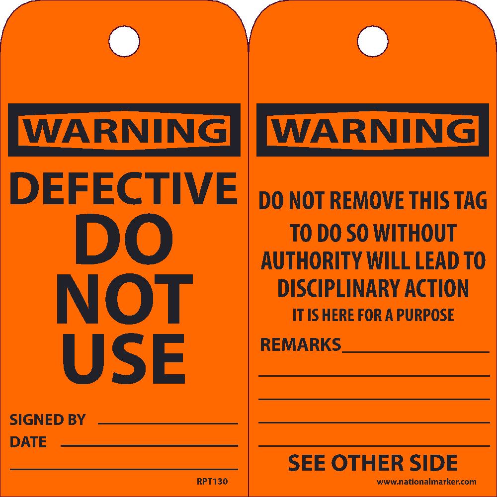 Warning Defective Do Not Use Tag - Pack of 25-eSafety Supplies, Inc