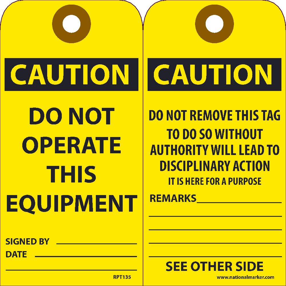 Caution Do Not Operate This Equipment Tag - Pack of 25-eSafety Supplies, Inc