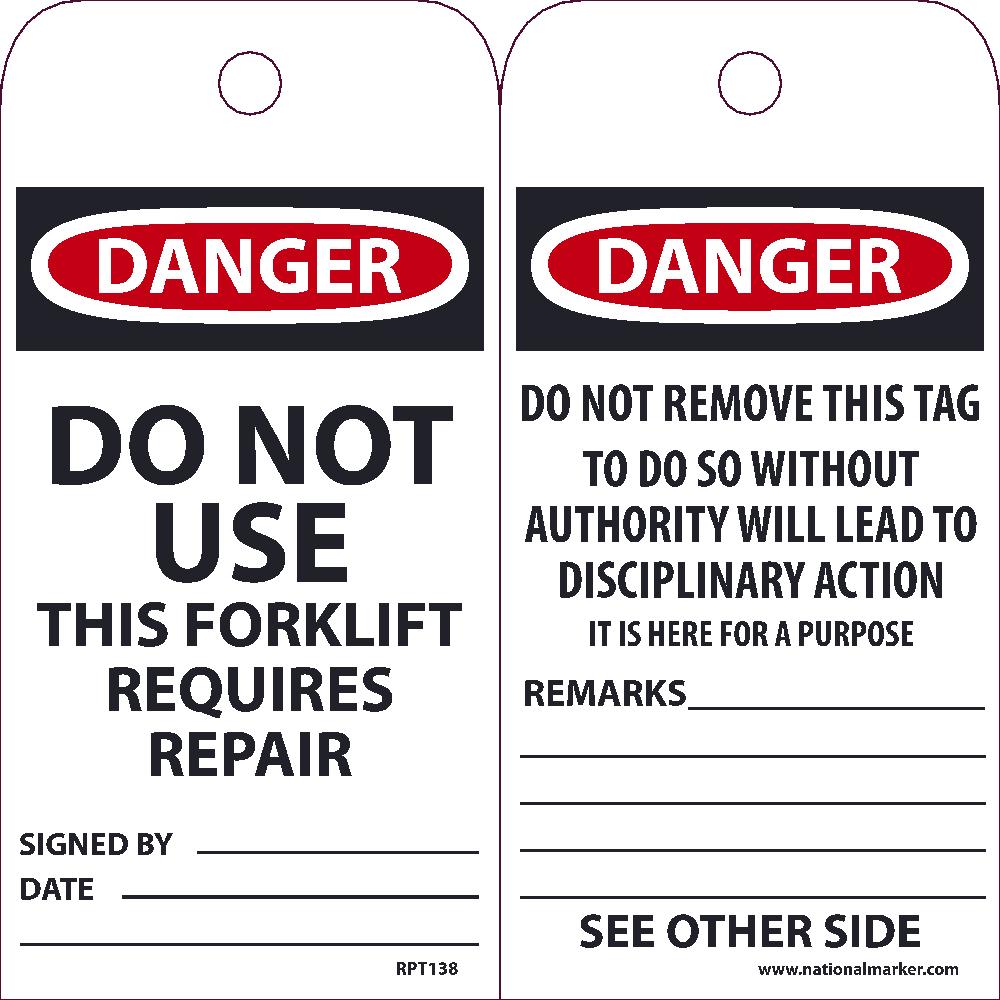 Danger Do Not Use This Forklift Requires Repair Tag - Pack of 25-eSafety Supplies, Inc