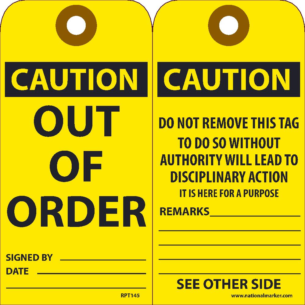 Caution Out Of Order Tag - Pack of 25-eSafety Supplies, Inc