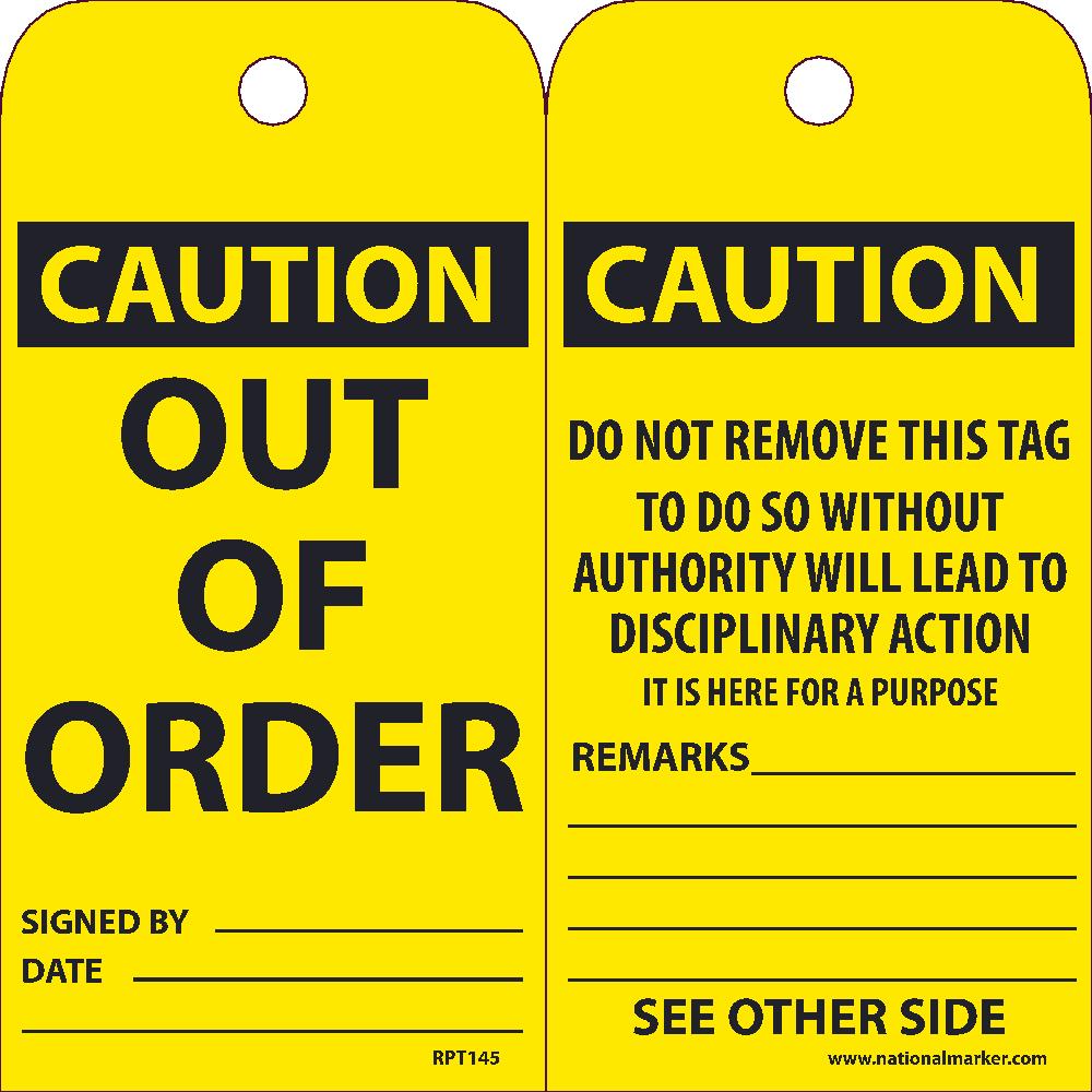 Caution Out Of Order Tag - Pack of 25-eSafety Supplies, Inc