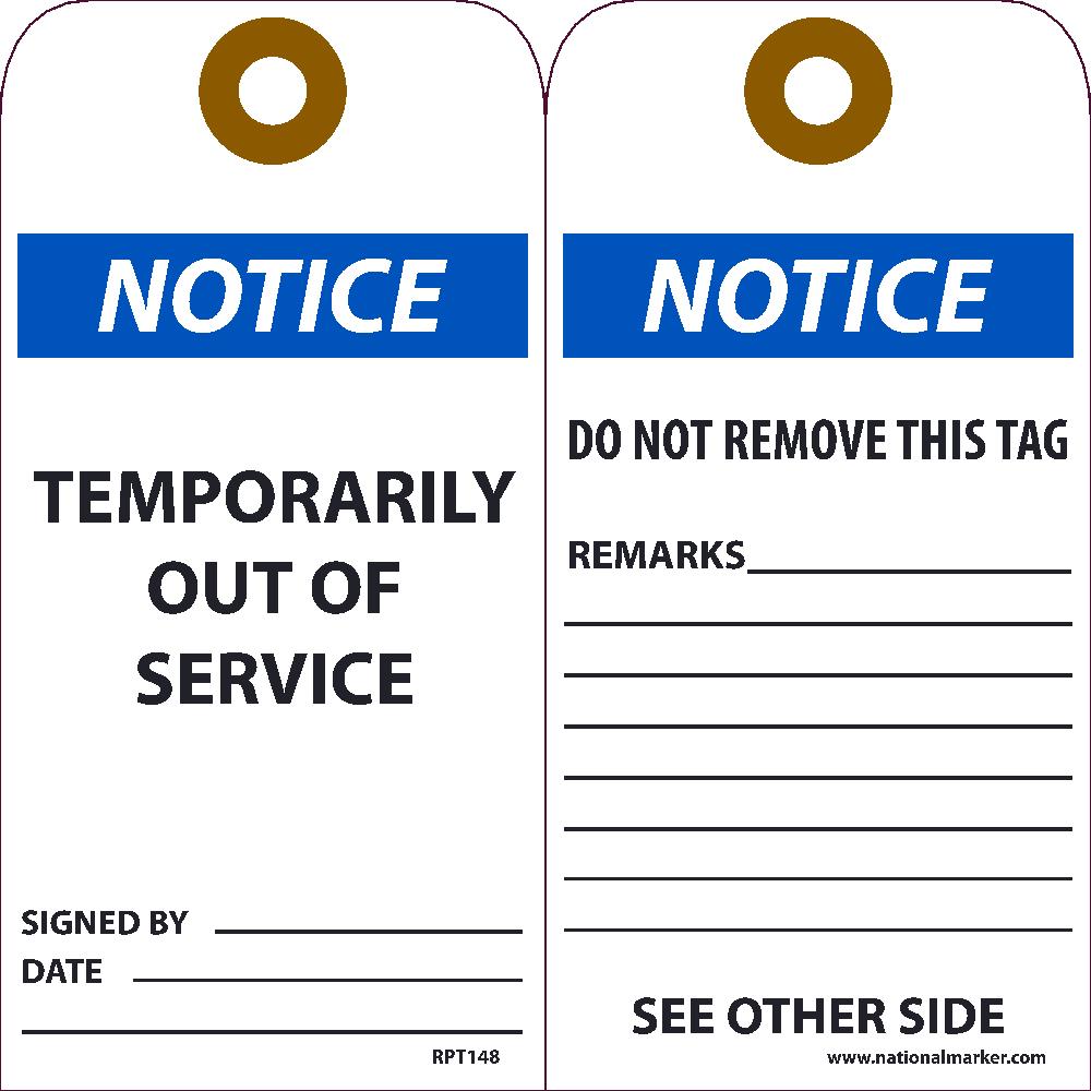 Notice Temporarily Out Of Service Tag - Pack of 25-eSafety Supplies, Inc