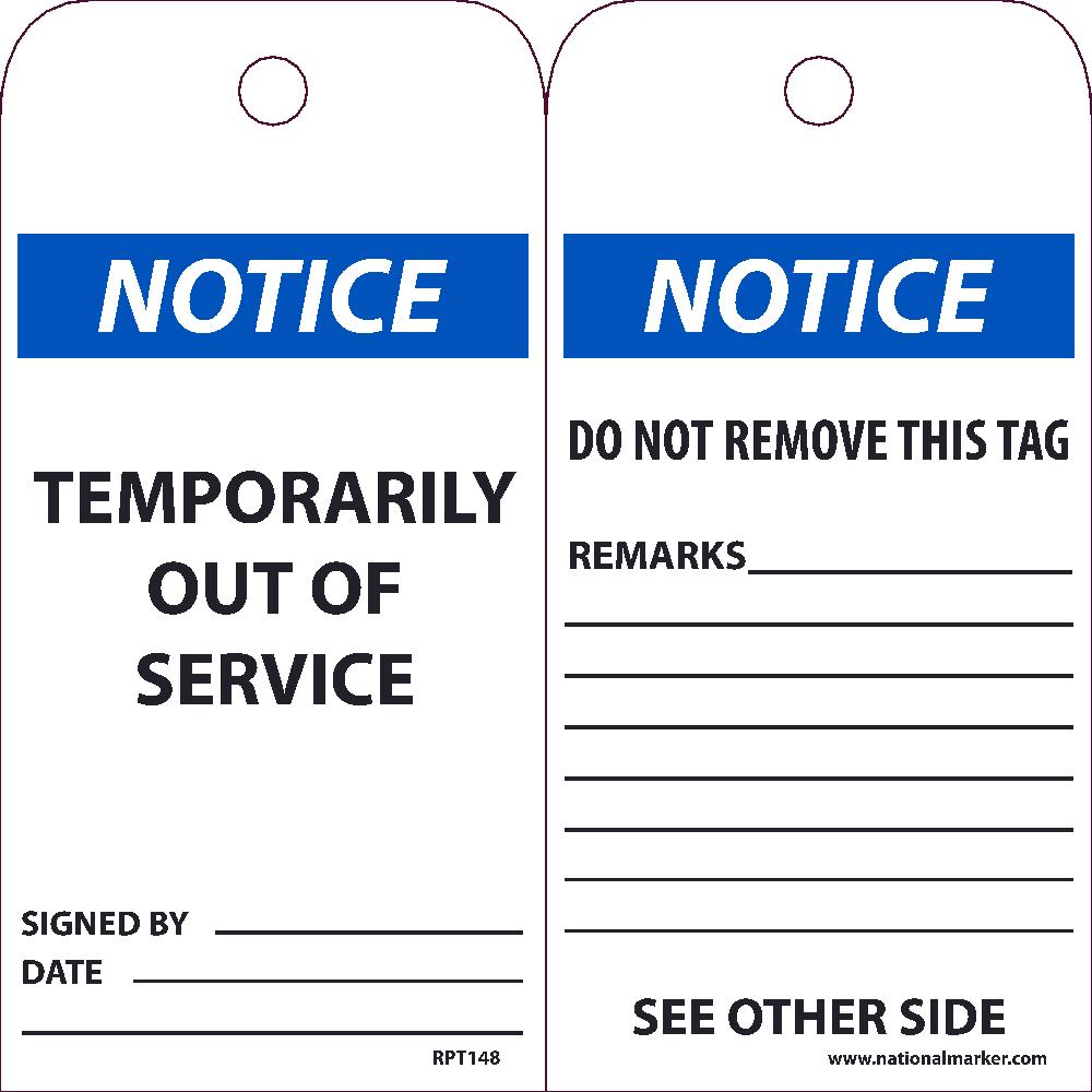 Notice Temporarily Out Of Service Tag - Pack of 25-eSafety Supplies, Inc