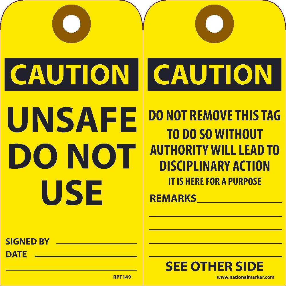 Caution Unsafe Do Not Use Tag - Pack of 25-eSafety Supplies, Inc