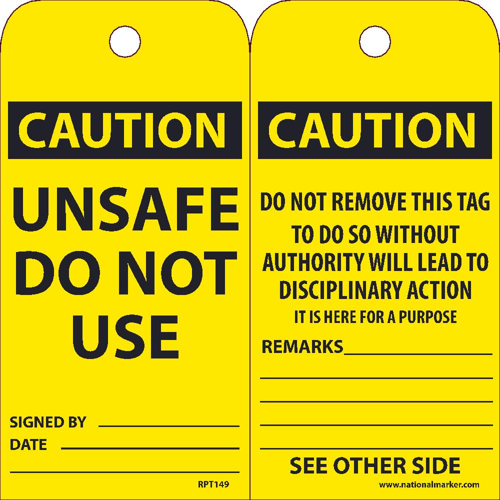 Caution Unsafe Do Not Use Tag - Pack of 25-eSafety Supplies, Inc
