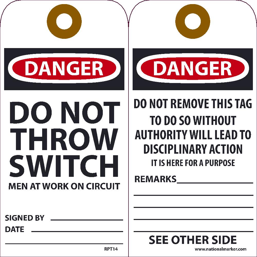 Danger Do Not Throw Switch Men At Work On Circuit Tag - Pack of 25-eSafety Supplies, Inc