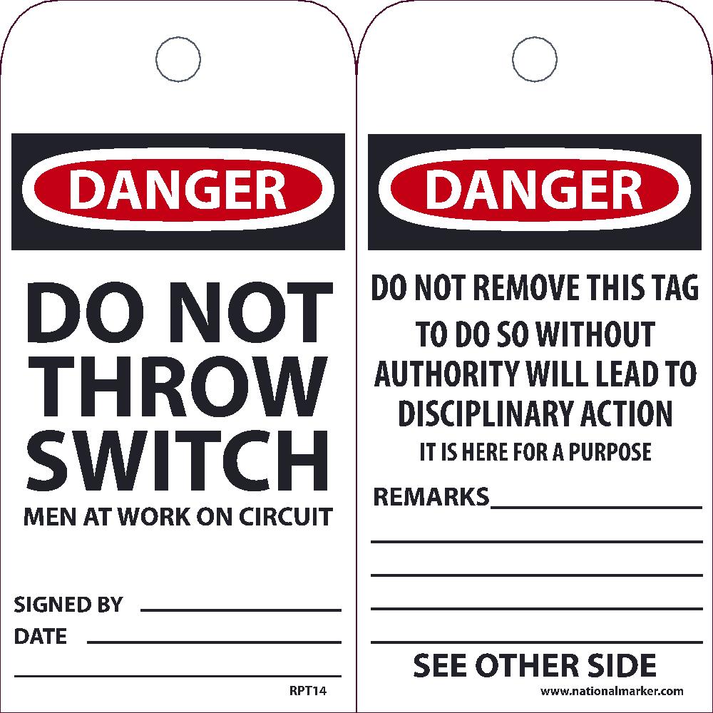 Danger Do Not Throw Switch Men At Work On Circuit Tag - Pack of 25-eSafety Supplies, Inc