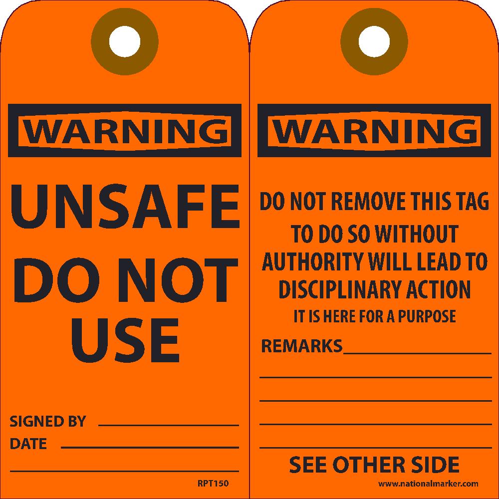 Warning Unsafe Do Not Use Tag - Pack of 25-eSafety Supplies, Inc