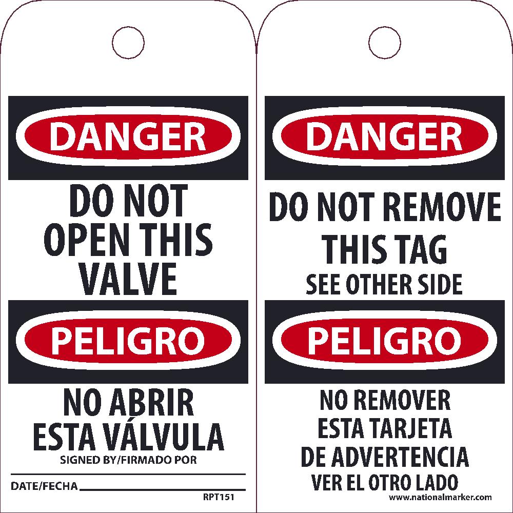 Danger Do Not Open This Valve Spanish Only Tag - Pack of 25-eSafety Supplies, Inc