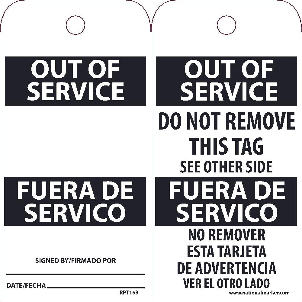 Out Of Service Bilingual Tag - Pack of 25-eSafety Supplies, Inc
