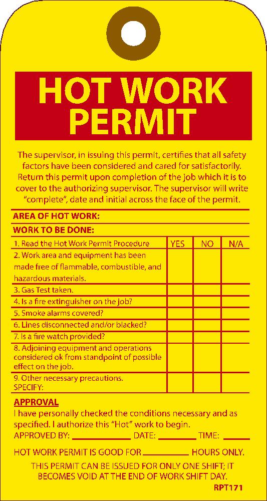 Hot Work Permit Tag - 10 Pack-eSafety Supplies, Inc