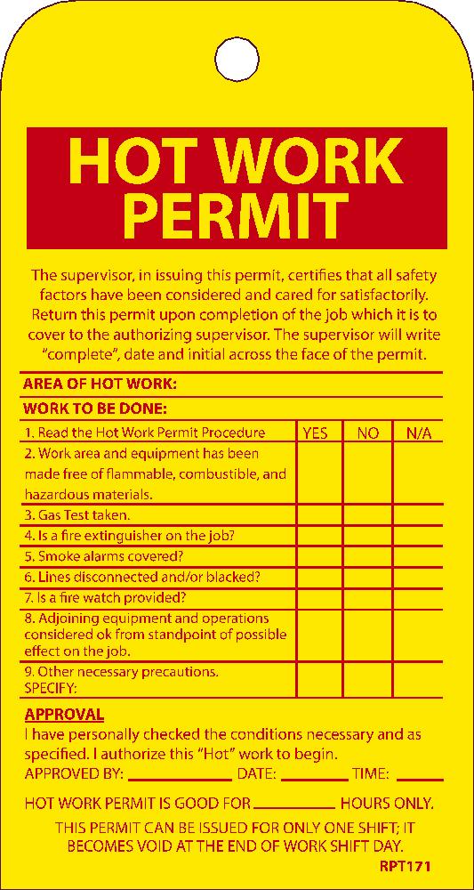 Hot Work Permit Tag - 10 Pack-eSafety Supplies, Inc
