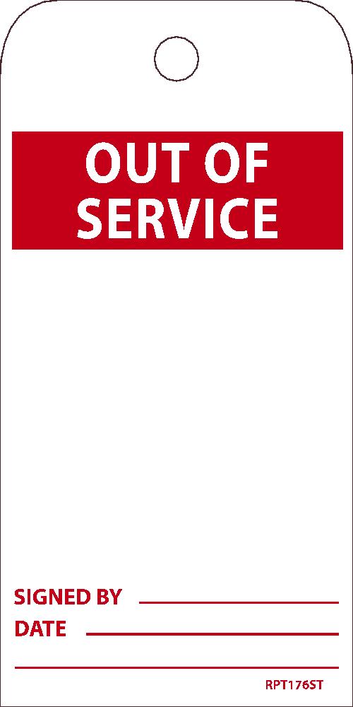 Tags, Out Of Service, 25Pk, 6X3, .010 Synthetic Paper With 1 Top Center Hole, Zip Ties Included - RPT176ST-eSafety Supplies, Inc