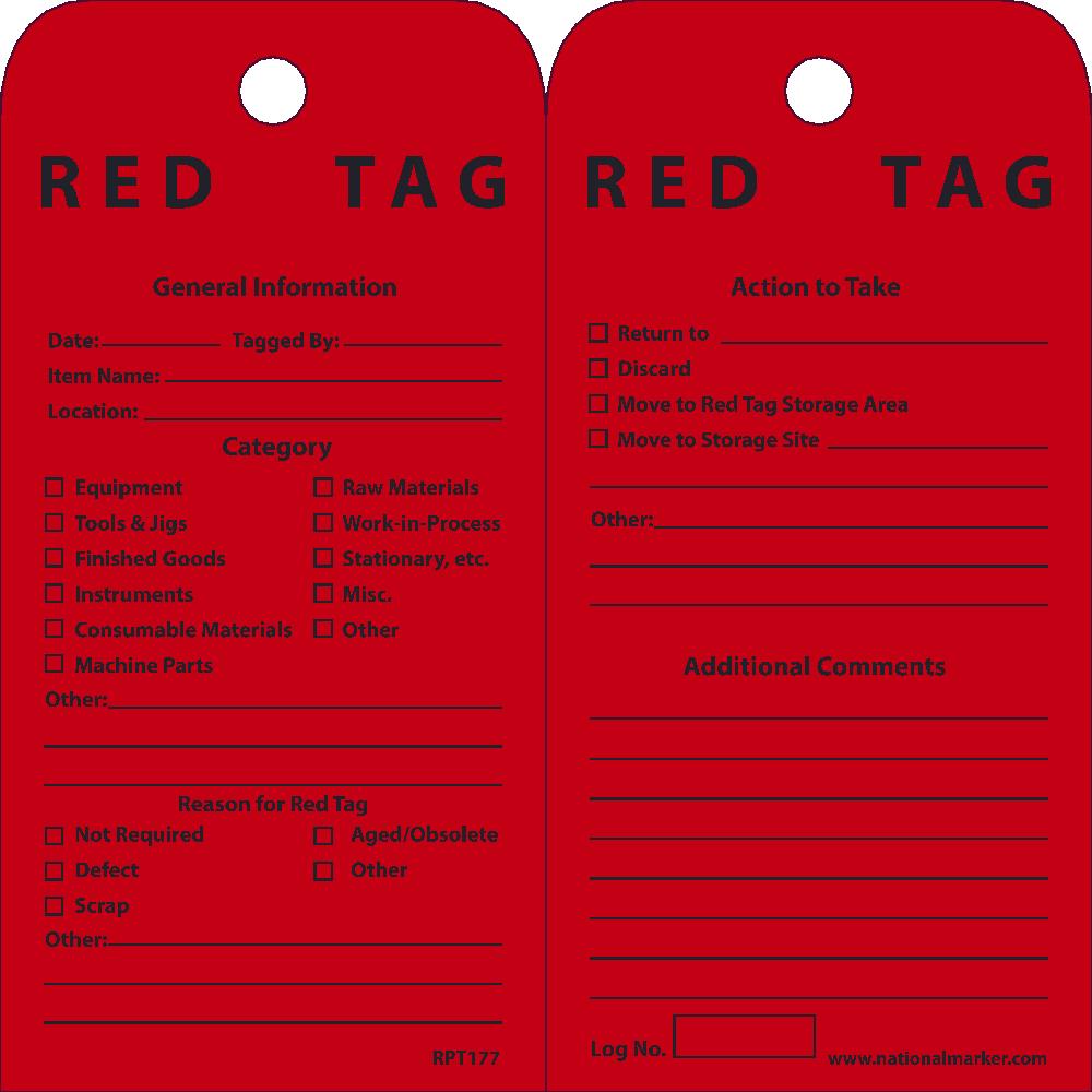 Tags, Red Tag, 6X3, Unrip Vinyl, 25/Pk - RPT177-eSafety Supplies, Inc