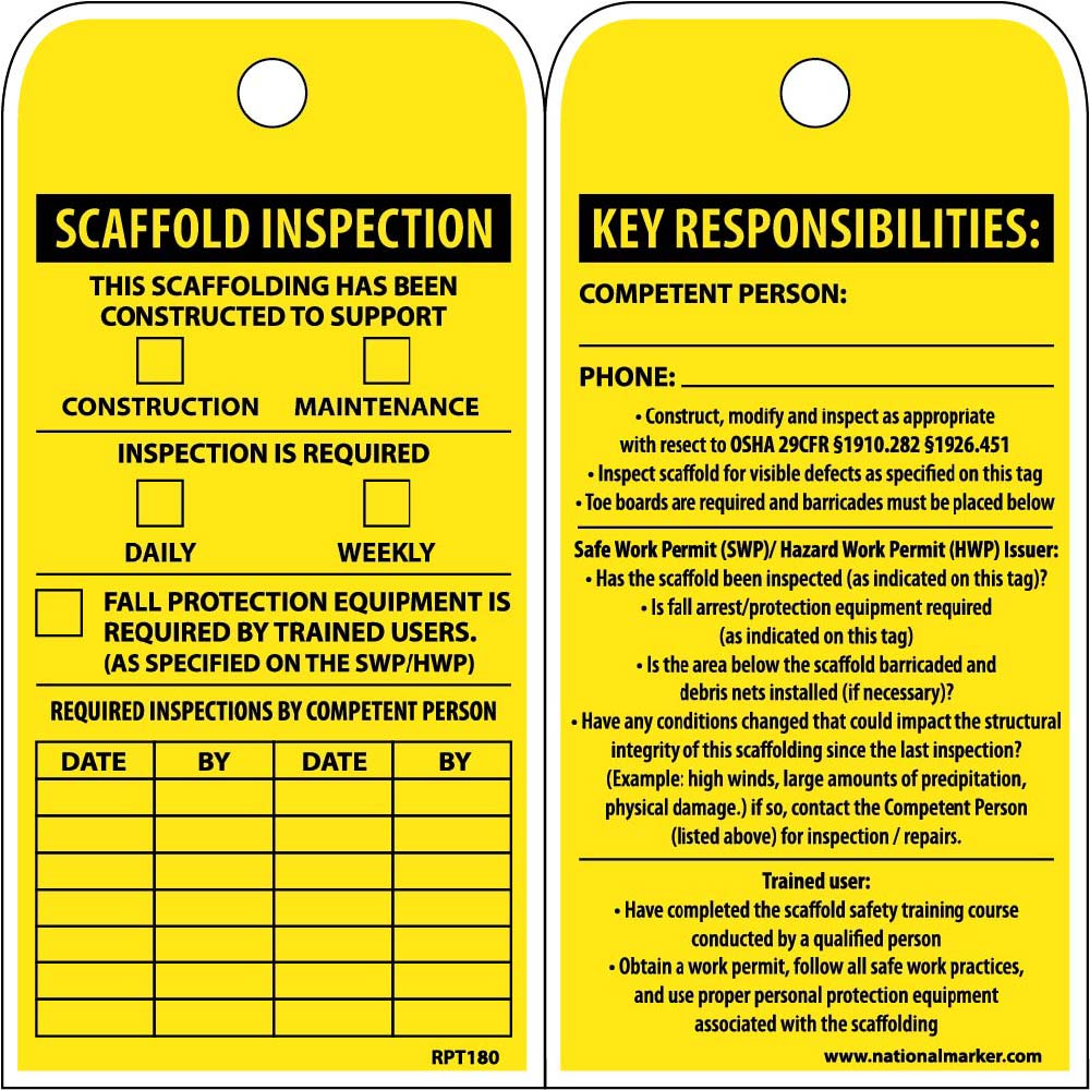 Scaffold Inspection Tag-eSafety Supplies, Inc