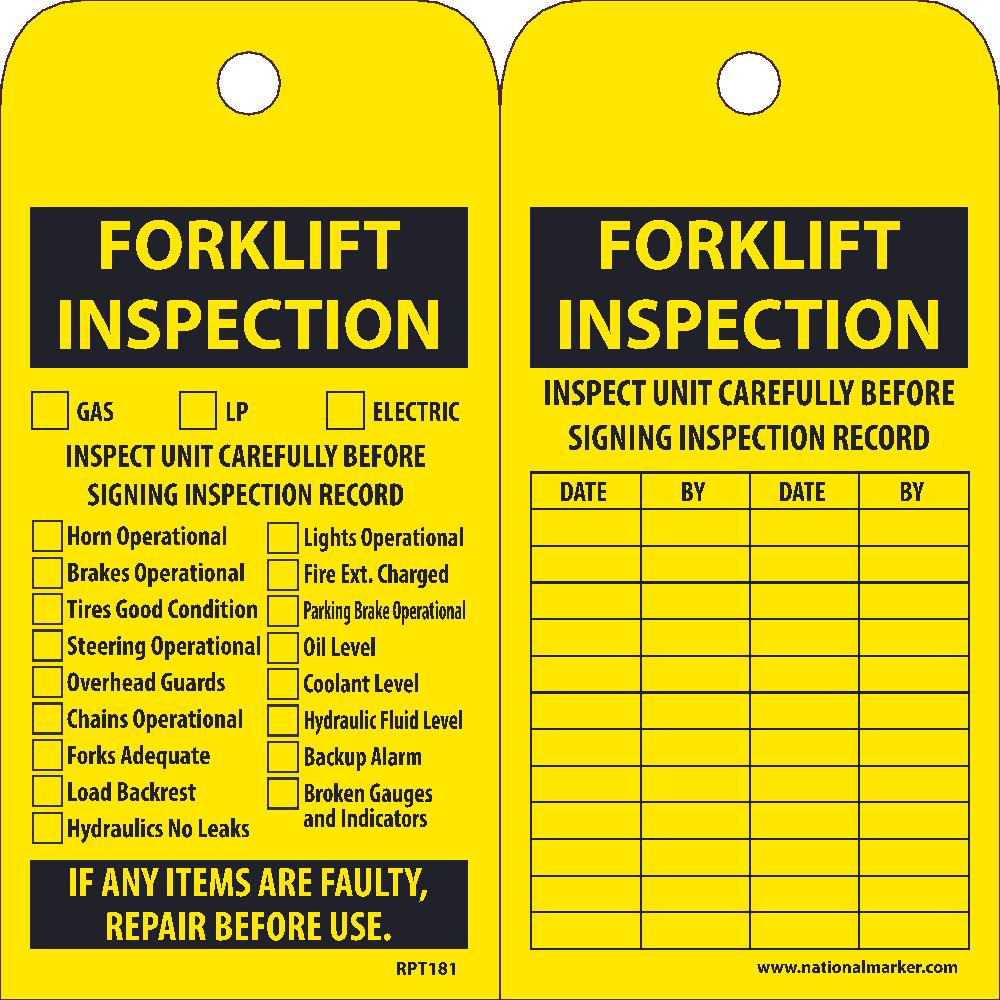 Tags, Forklift Inspection, 6X3, Unrip Vinyl, 25/Pk - RPT181-eSafety Supplies, Inc