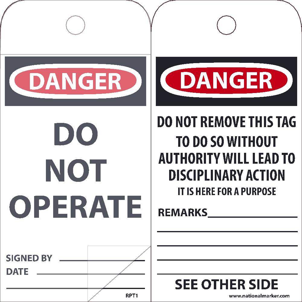 Danger Do Not Operate Tag-eSafety Supplies, Inc
