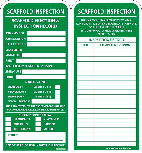 Tags, Scaffold Released For Access Tag, 7X3.25, .015 Mil Unrip Vinyl, 25 Pk - RPT225A-eSafety Supplies, Inc