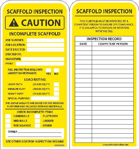 Tags, Incomplete Scaffold Tag, 7X3.25, .015 Mil Unrip Vinyl, 25 Pk - RPT226A-eSafety Supplies, Inc