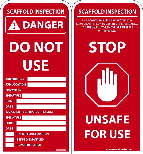 Tags, Danger Do Not Use Scaffold Tag, 7X3.25, .015 Mil Unrip Vinyl, 25 Pk - RPT227A-eSafety Supplies, Inc