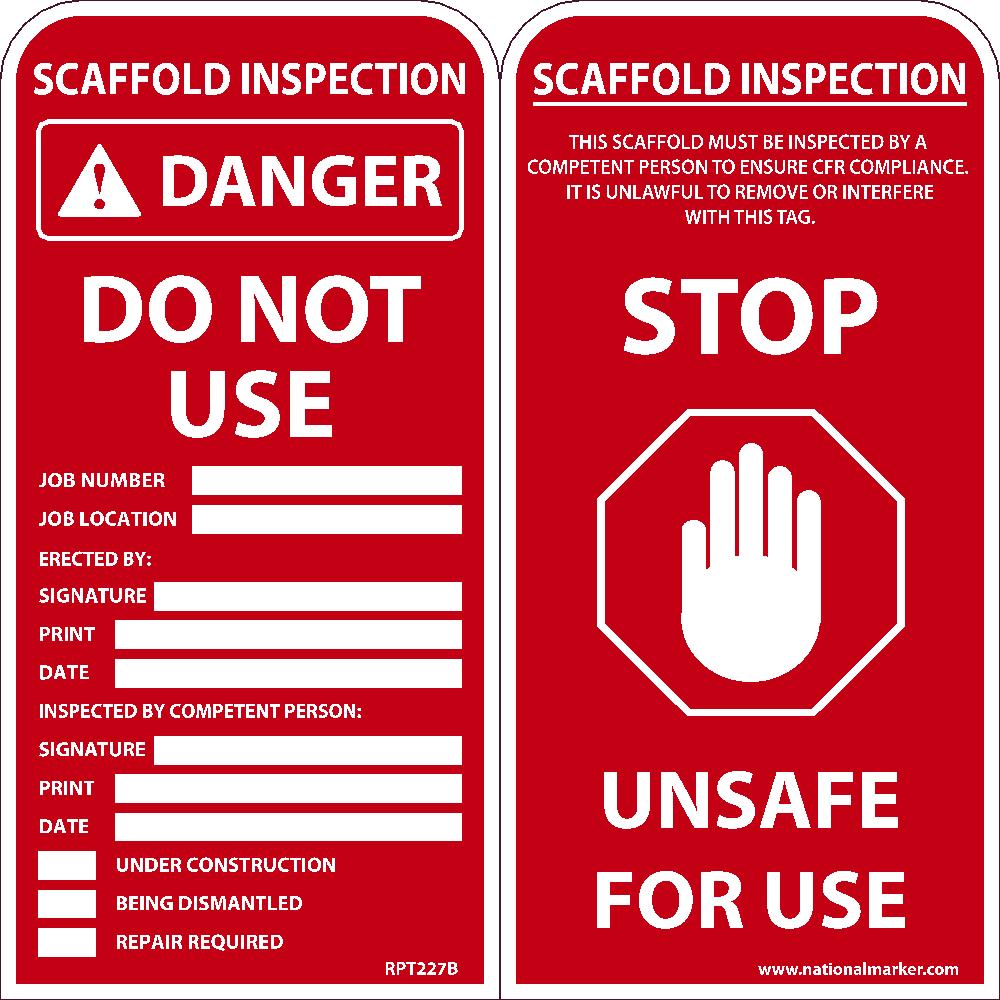 Tags, Danger Do Not Use Scaffold Tag, 6X3, .015 Mil Unrip Vinyl, 25 Pk - RPT227B-eSafety Supplies, Inc