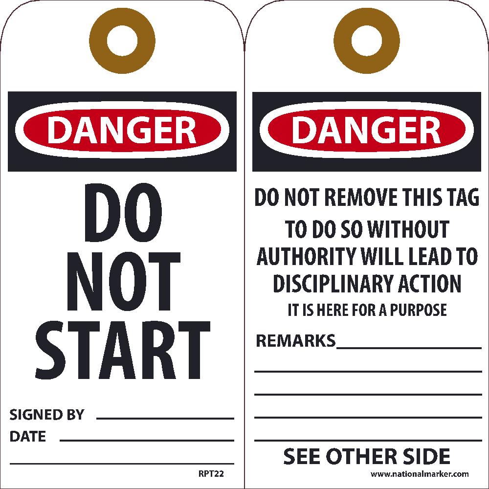 Danger Do Not Start Signed Tag - Pack of 25-eSafety Supplies, Inc