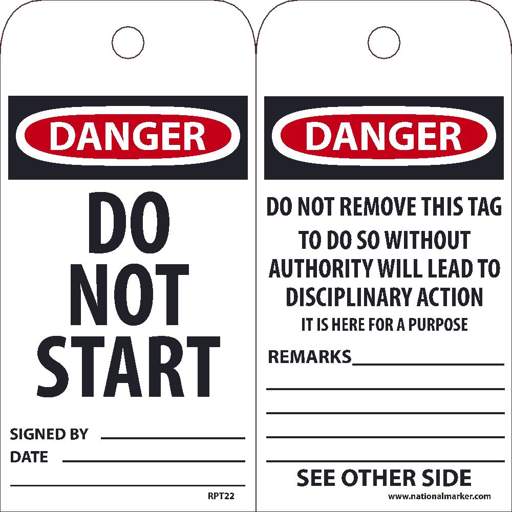 Danger Do Not Start Signed Tag - Pack of 25-eSafety Supplies, Inc