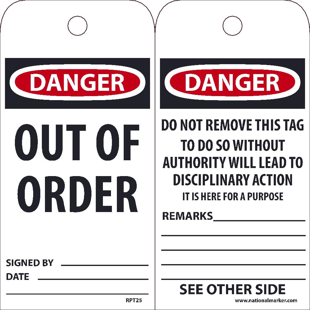 Danger Out Of Order Tag - Pack of 25-eSafety Supplies, Inc