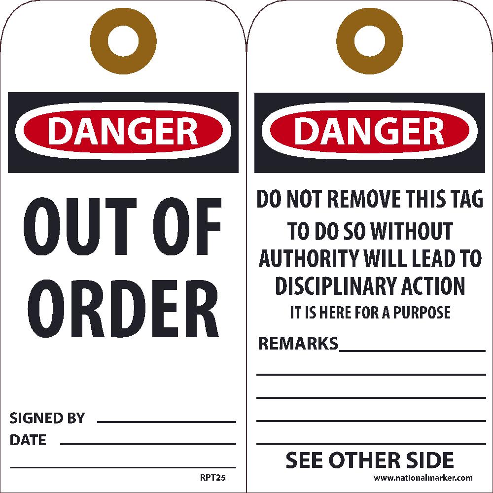 Danger Out Of Order Tag - Pack of 25-eSafety Supplies, Inc